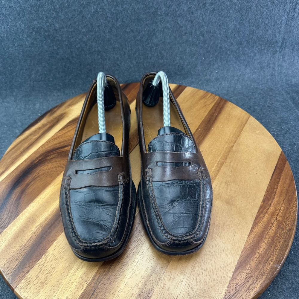 Cole Haan Country Mens 9.5 D Two Tone Croc Embossed Leather Penny Loafers 3118 - Picture 4 of 12